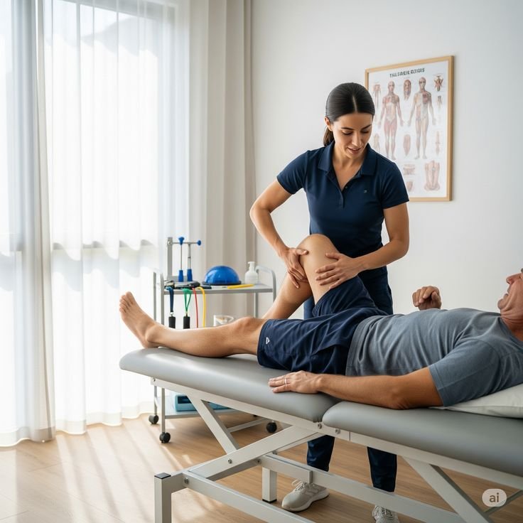 Physiotherapist assisting a patient at home